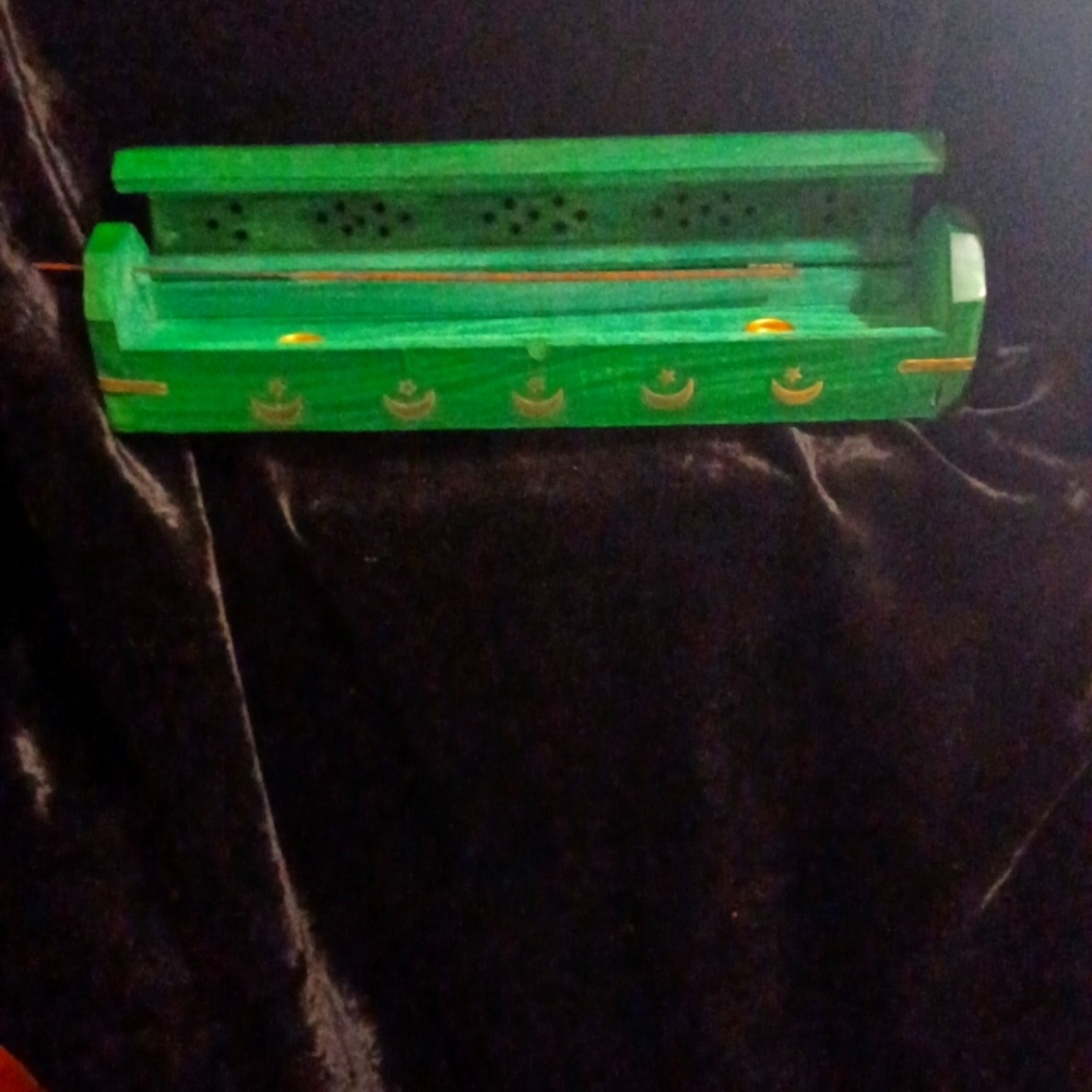 Casket Incense Cone Burner/ Storage , Brass Moon And Star.